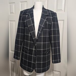 Sag Harbor Women's Black Plaid Wool Blend Blazer Jacket Size 8